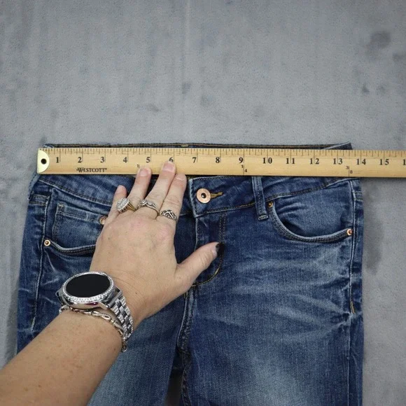 HM Pants Womens 28 Blue Denim Low Waist Boot Cut Flat Front Jeans Bottoms - Picture 5 of 16